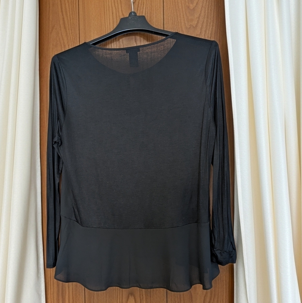 Ann Taylor Black Long Sleeve Blouse with Tie - Picture 3 of 6